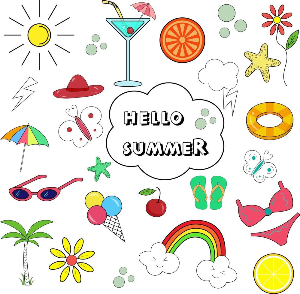 Hello Summer collection icons vector