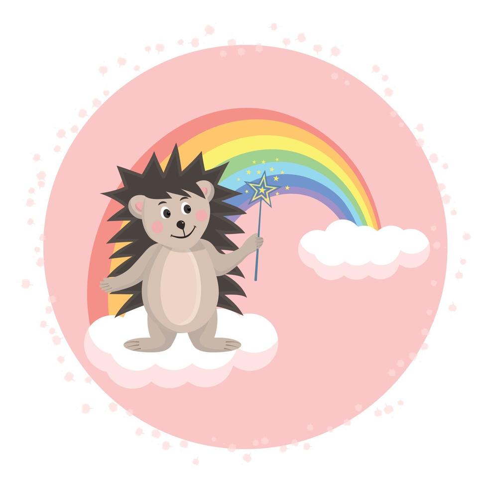 Adorable hedgehog with a magic wand. vector