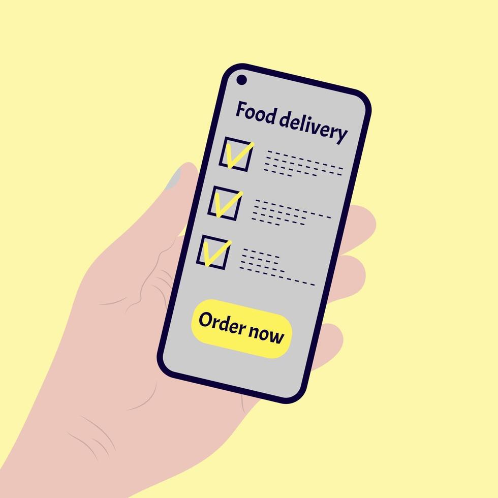 Ordering food using online mobile application. vector