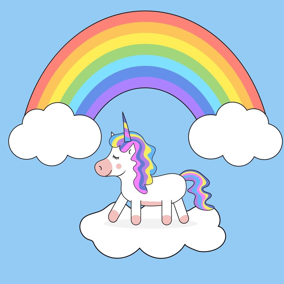 unicornio de dibujos animados lindo con arcoiris vector