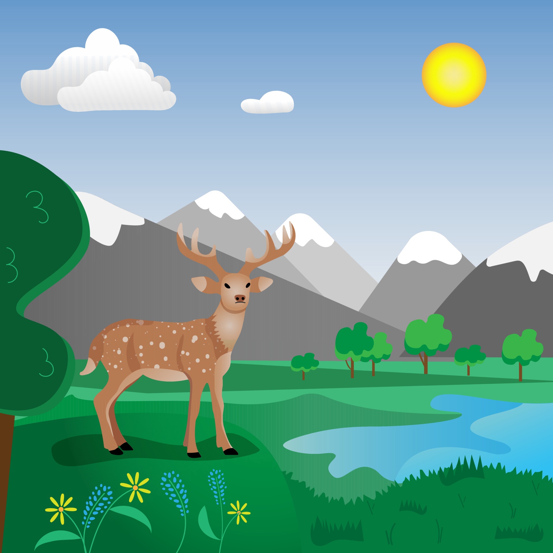 Beautiful summer landscape with deer 3211217 Vector Art at Vecteezy