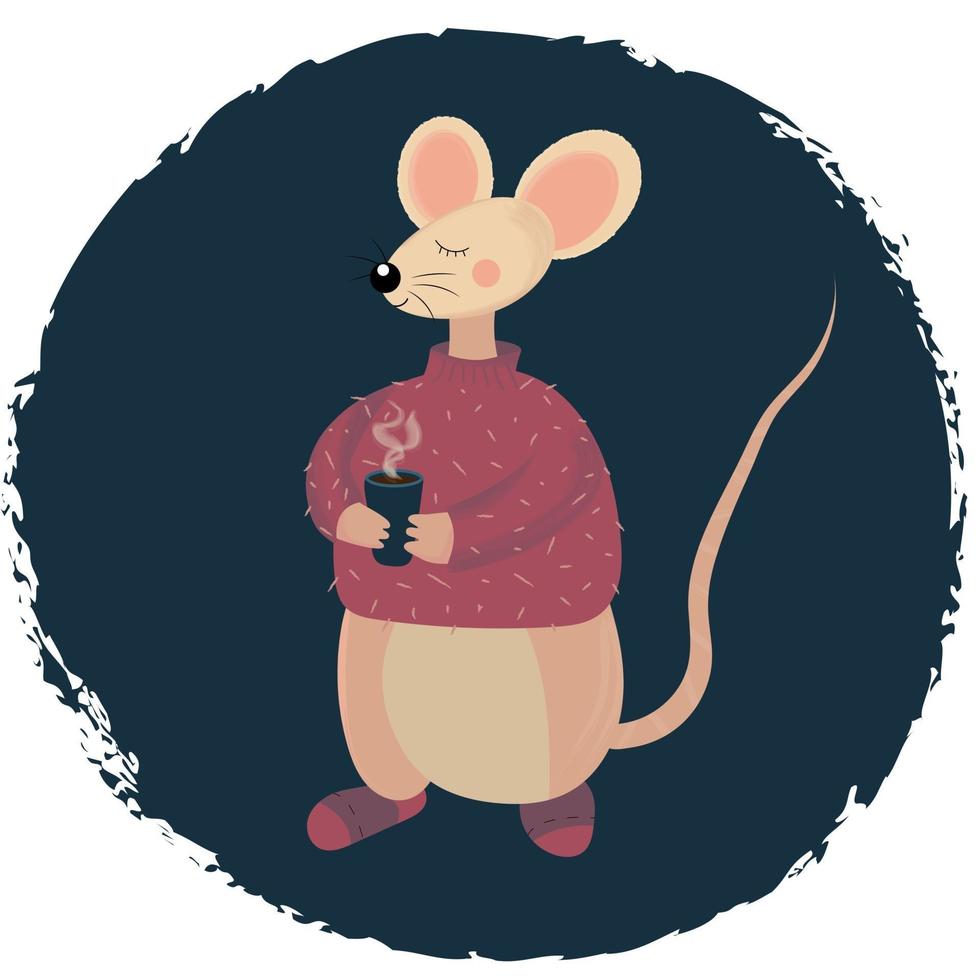 Cartoon Mouse with a mug of hot tea vector