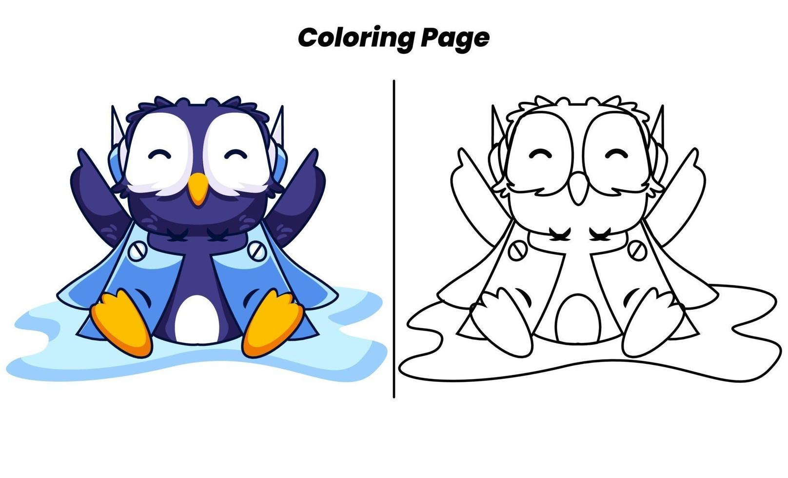 cute penguin resting with coloring pages vector