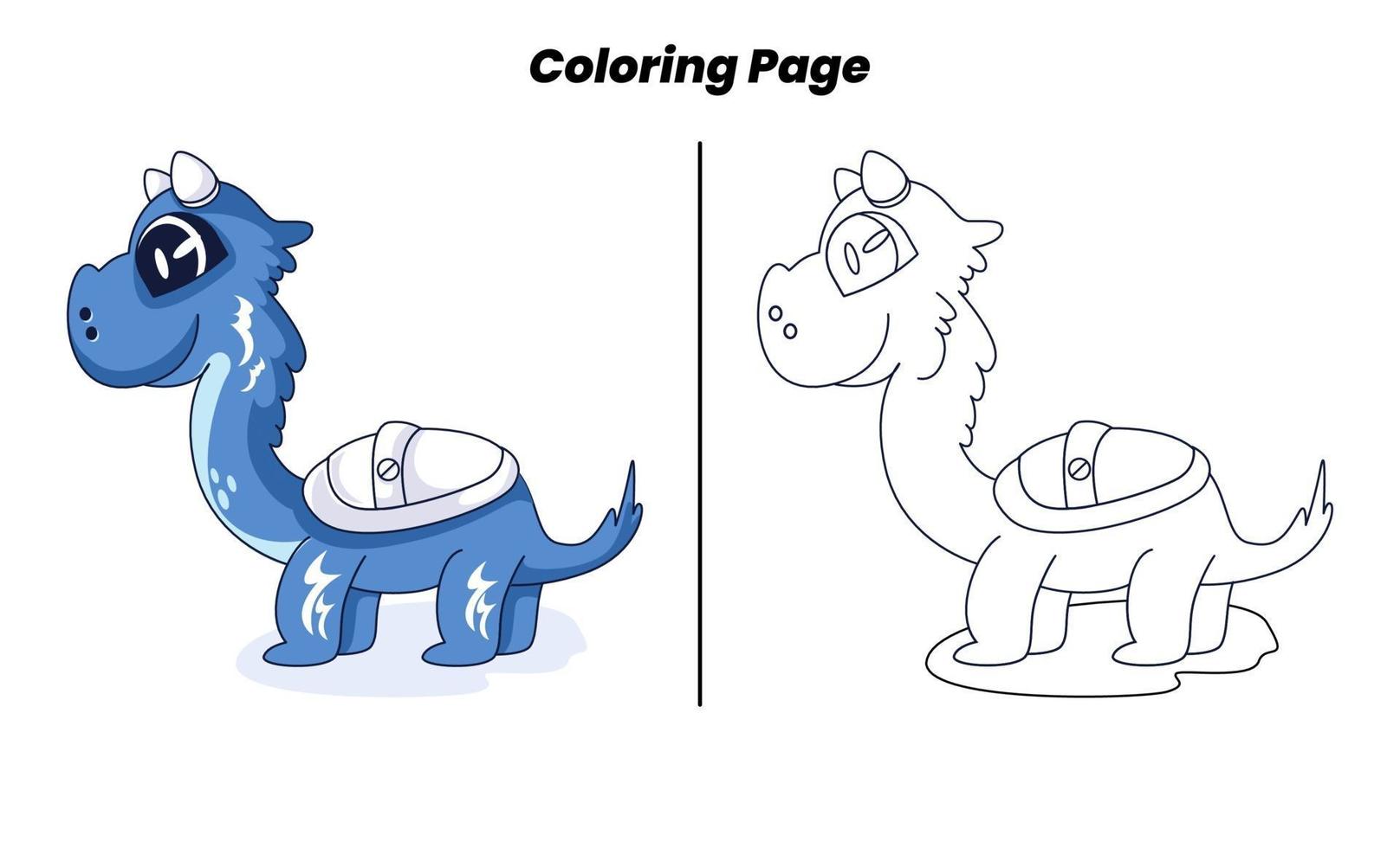 blue cute dinosaur with coloring page vector