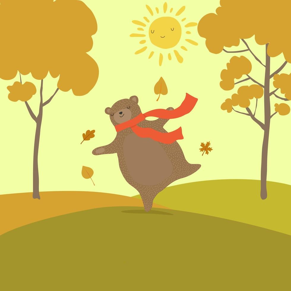 Cute bear cartoon for hello autumn concept design. The last sunny day vector
