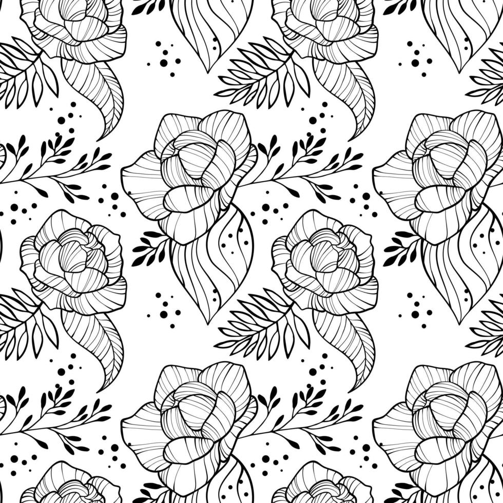 Peony flowers and leaves seamless vertical border. Floral romantic vector