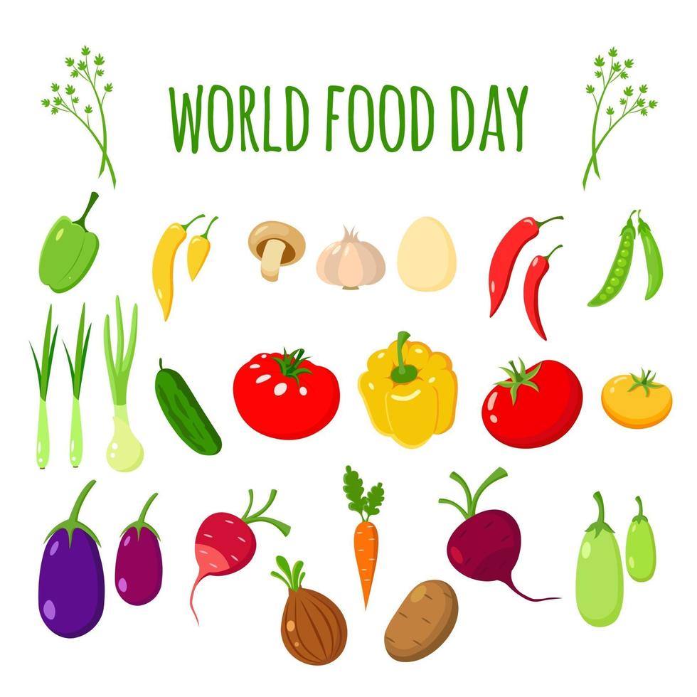 día mundial de la alimentación, verduras frescas eco naturales. vector