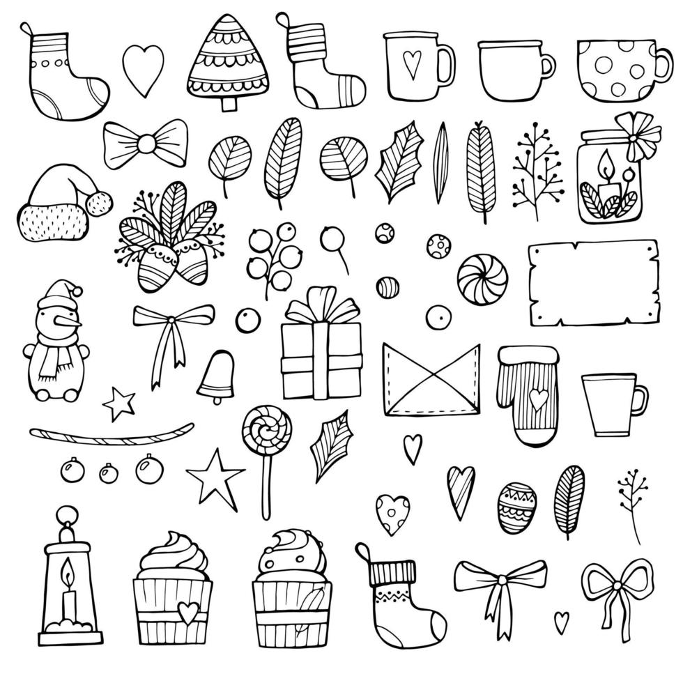 Christmas doodle collection, hand drawn new year elements for isolated vector