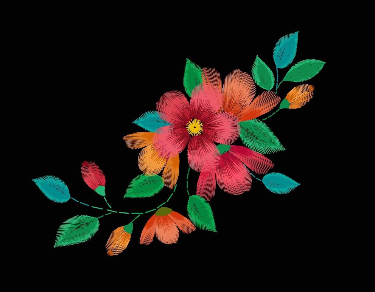 bordado flores étnicas cuello línea diseño floral gráficos vector