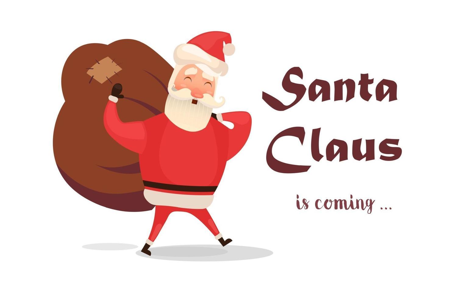 tarjeta de Navidad. divertido, caricatura, santa claus, con, enorme, rojo, santa claus vector