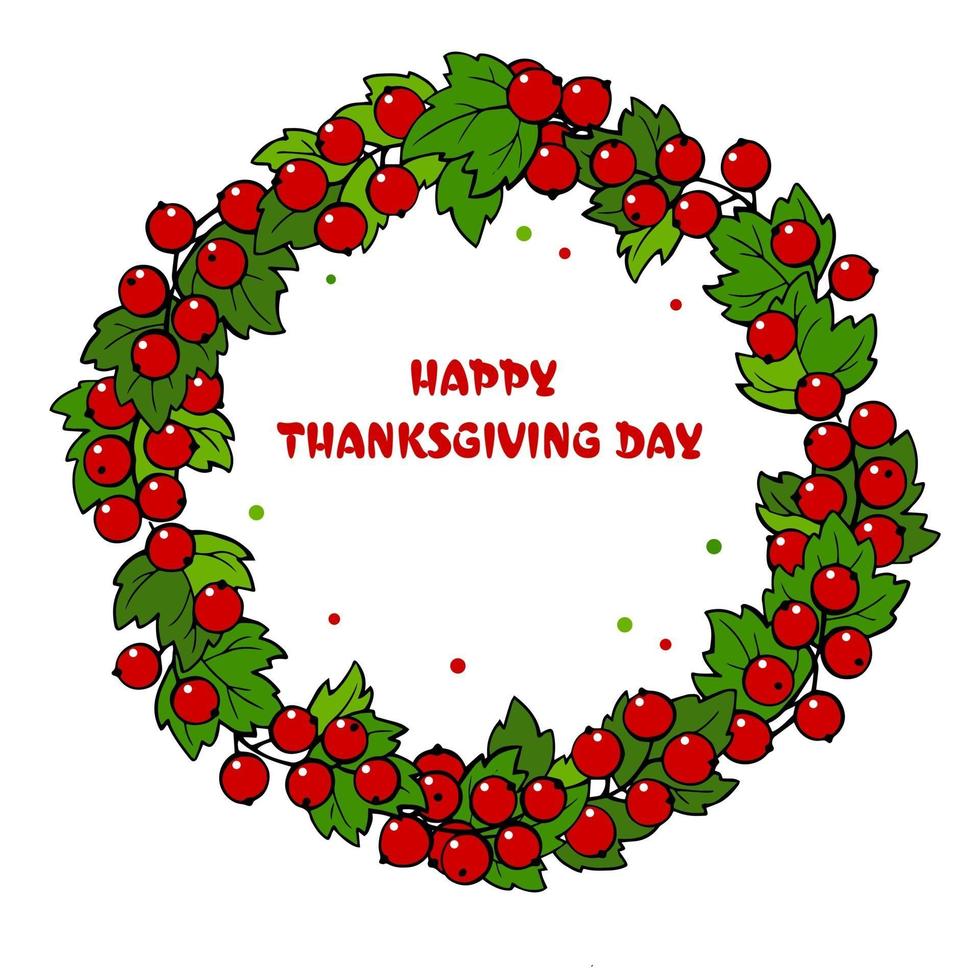 Happy Thanksgiving wreath from colorful autumn leaves. vector