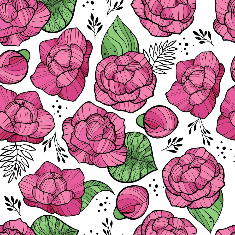 Seamless floral pattern with rose peonies. Beige flowers vector