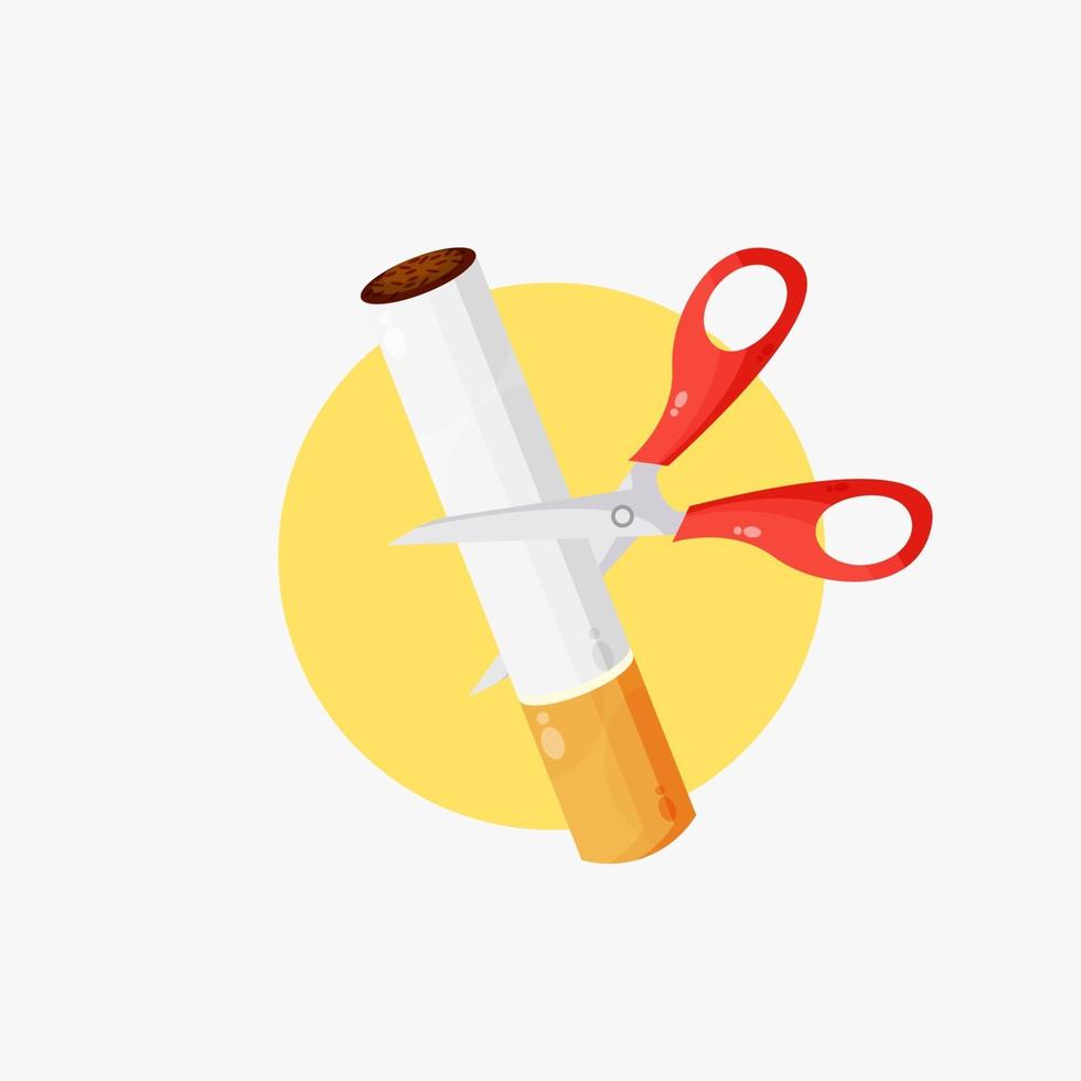 Illustration of scissors cutting a cigarette vector