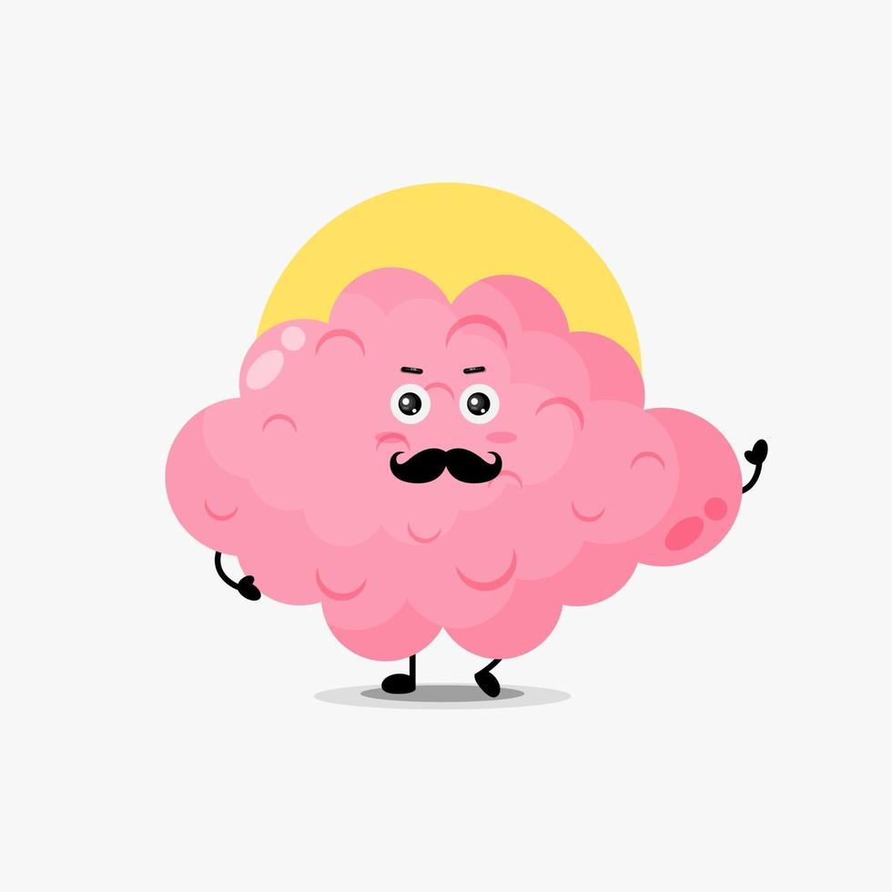 Cute brain character with mustache vector