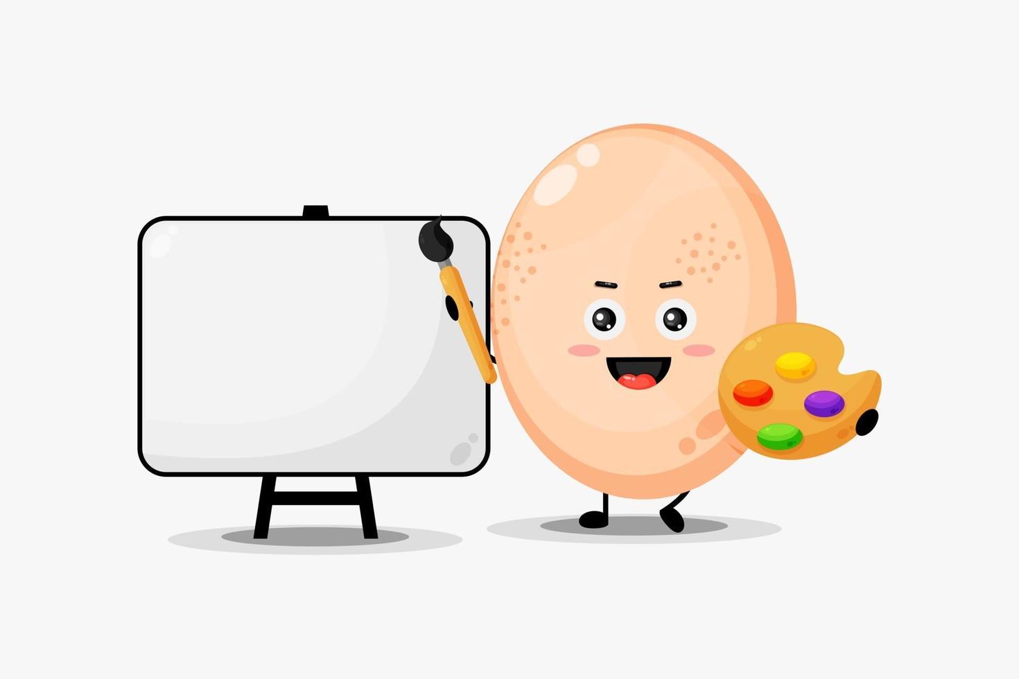 Cute egg characters are painting on canvas vector