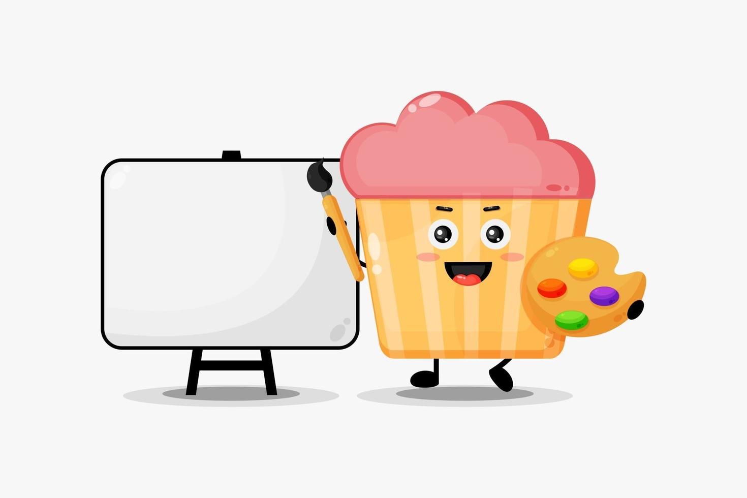 Cute muffin characters are painting on canvas vector