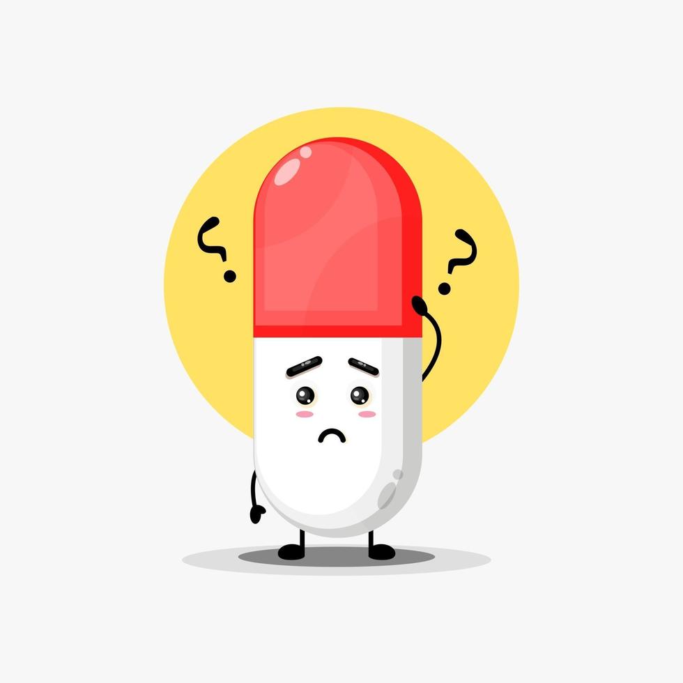 Cute pill character is confused vector