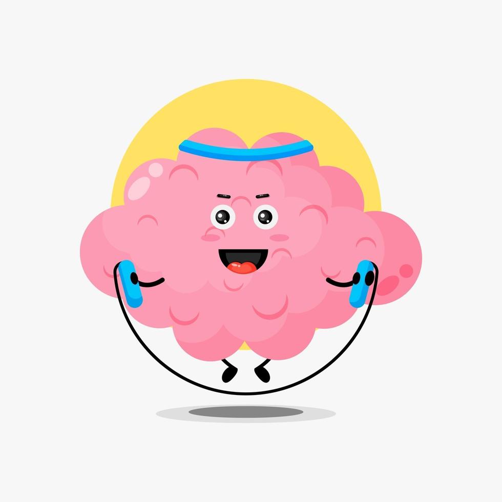 Cute brain character make gym by jumping rope vector