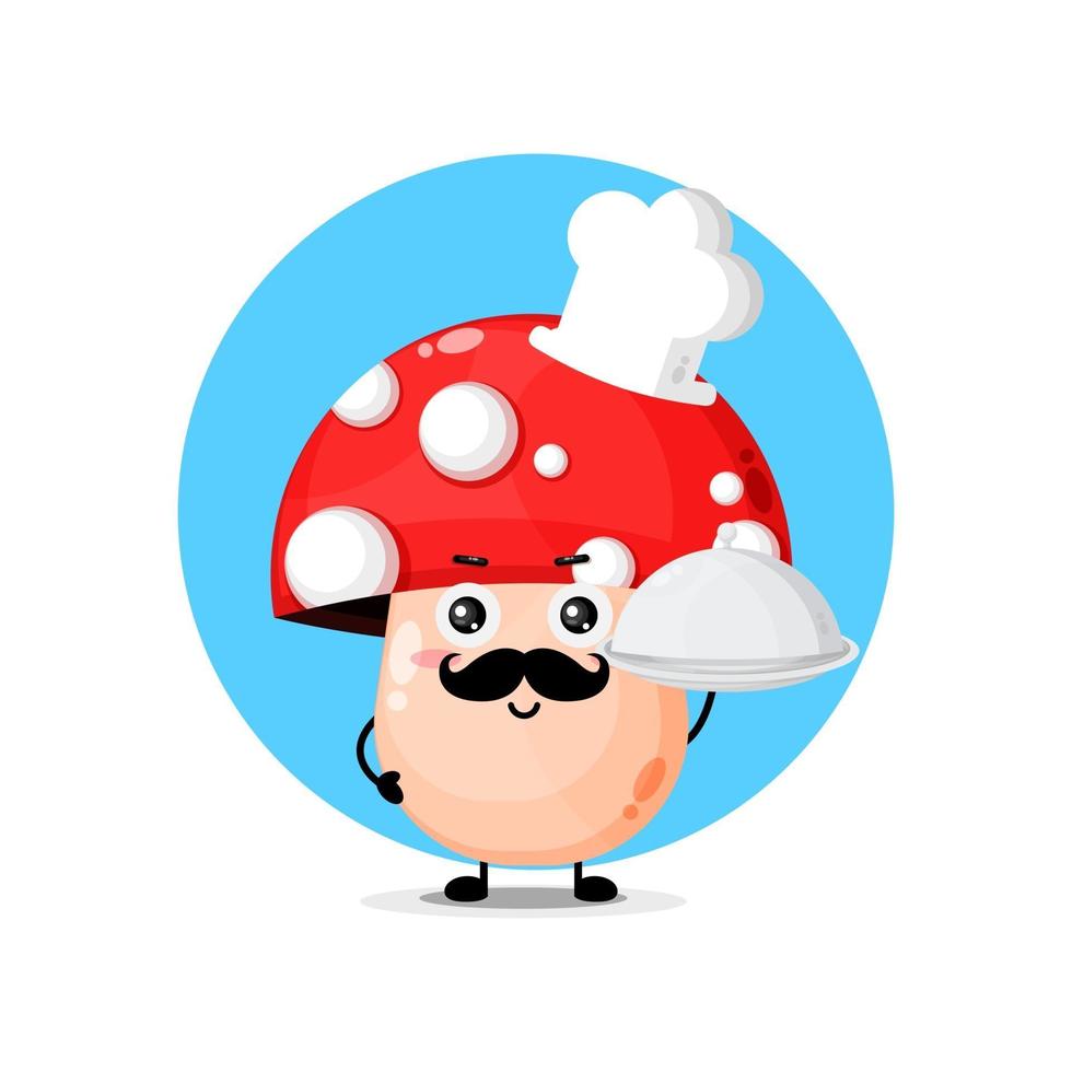 Cute mushroom character chef vector