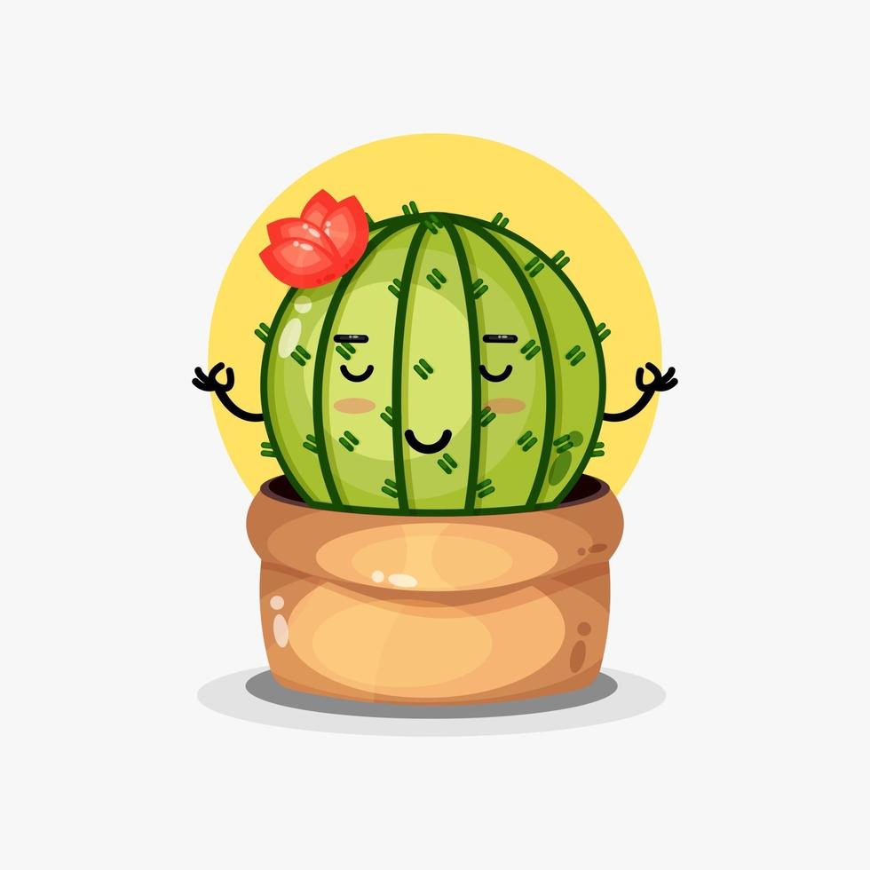 Cute cactus character meditating vector