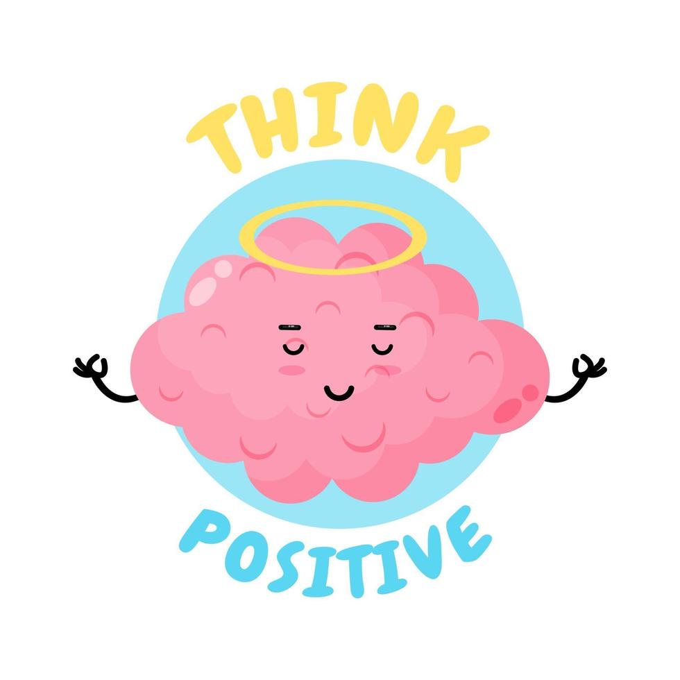 Positive Thinking, cute brain doing meditation vector