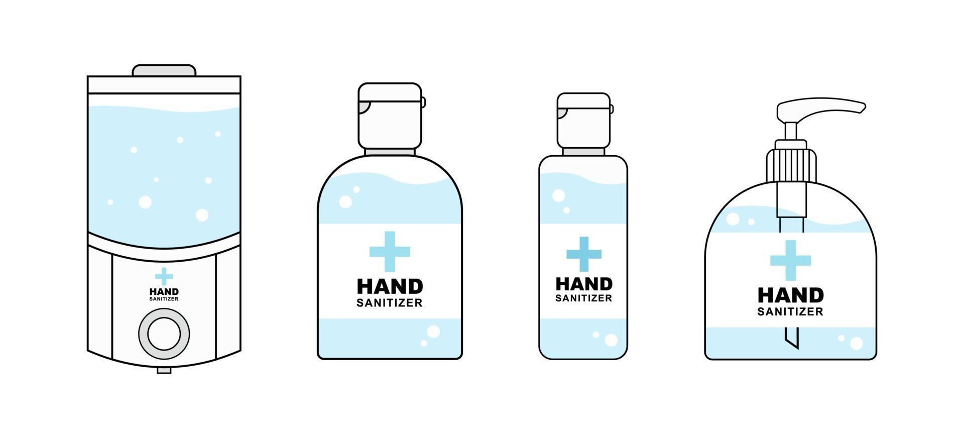 Hand Sanitizer Containers set. Protect against bacteria, corona virus. vector