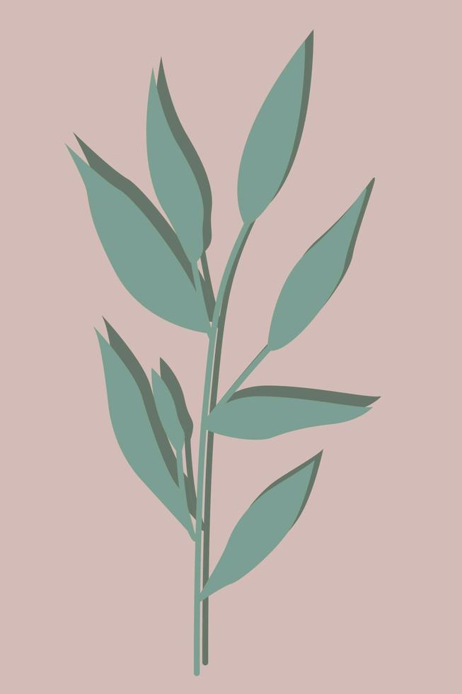 Organic abstract plant with a shadow on a soft pink background. vector