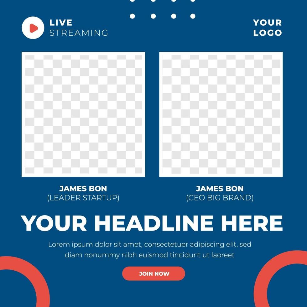 Live Streaming feed design social media post template vector