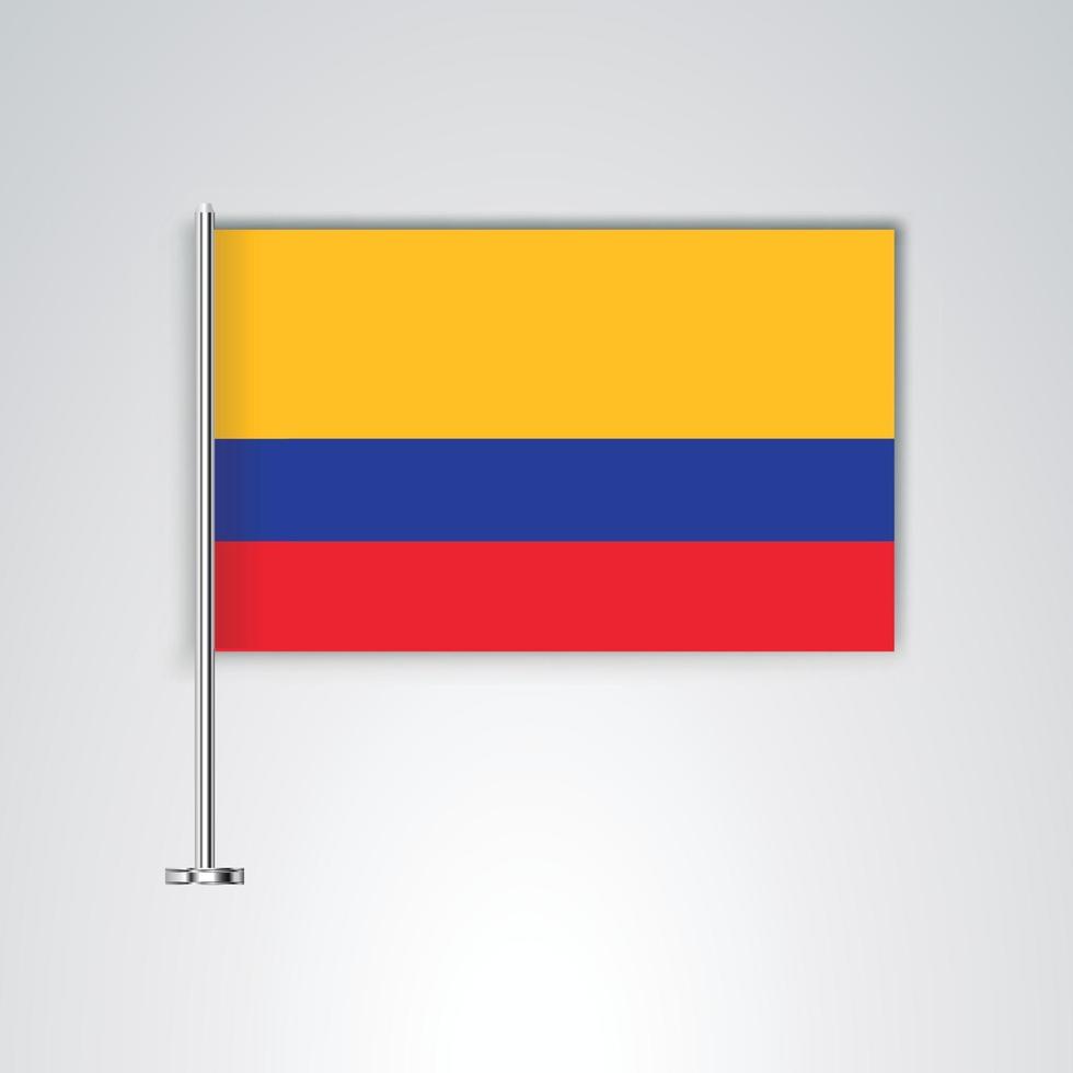 bandera de colombia con palo de metal vector