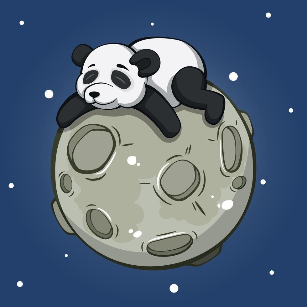 panda de dibujos animados abrazando la luna vector