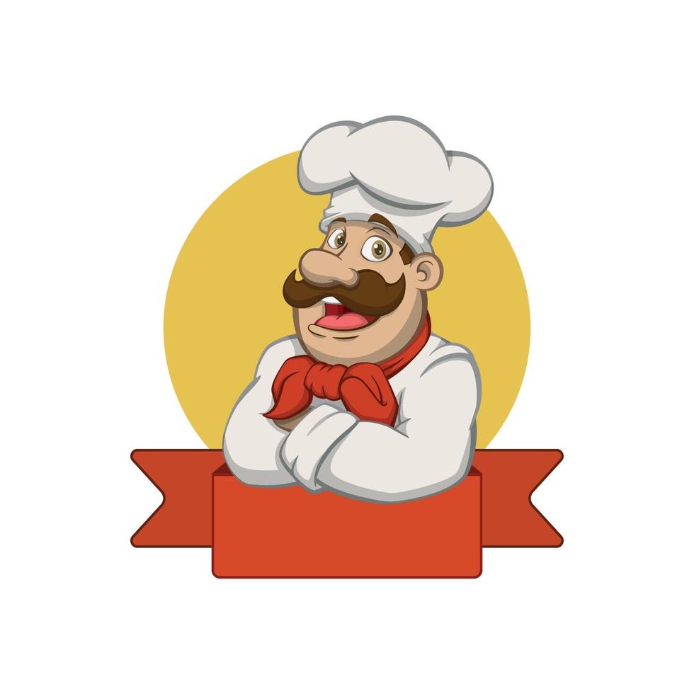 personaje de chef de dibujos animados abrazando el logotipo de la mascota de las manos vector