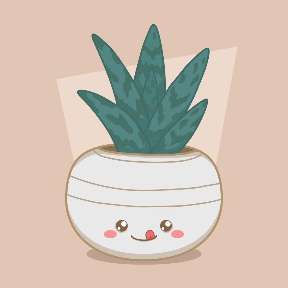 Long Succulent In Cute Round Pot vector