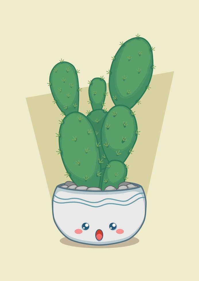 Tall Cactus In Cute Round Pot vector