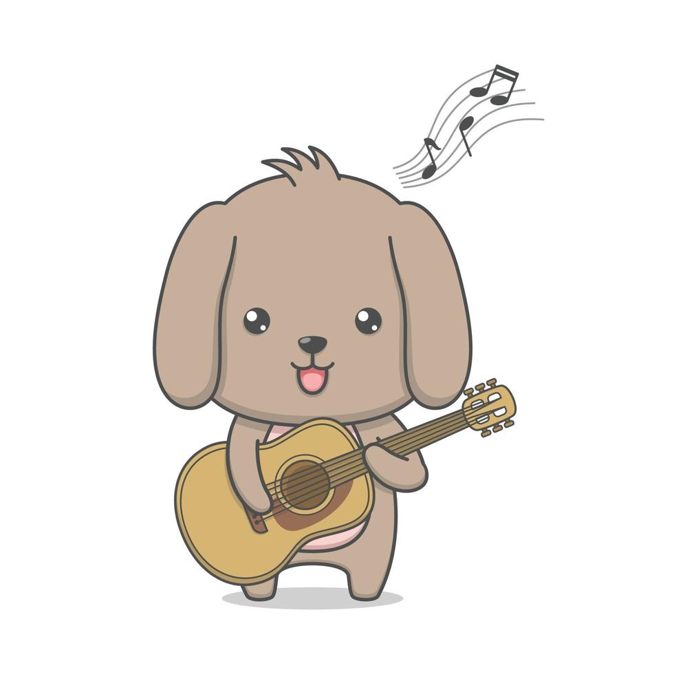 Cute Cartoon Puppy Dog Playing Guitar vector