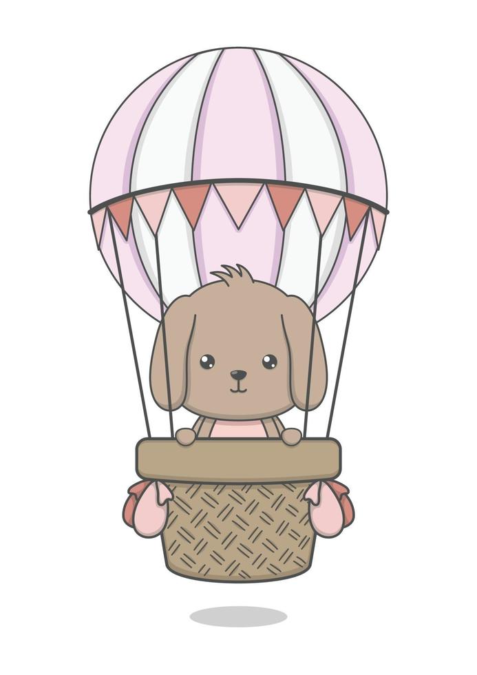 lindo perrito de dibujos animados montando globo aerostático vector