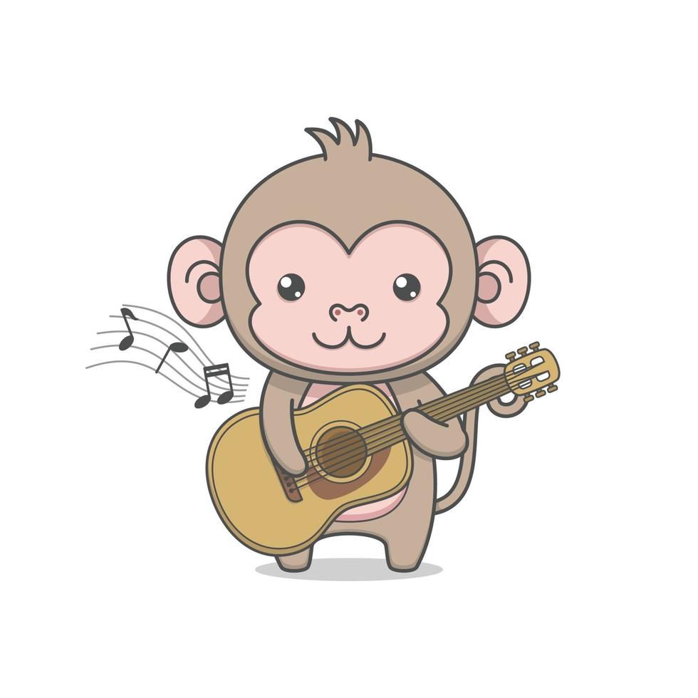 Cute Cartoon Monkey Playing Guitar vector