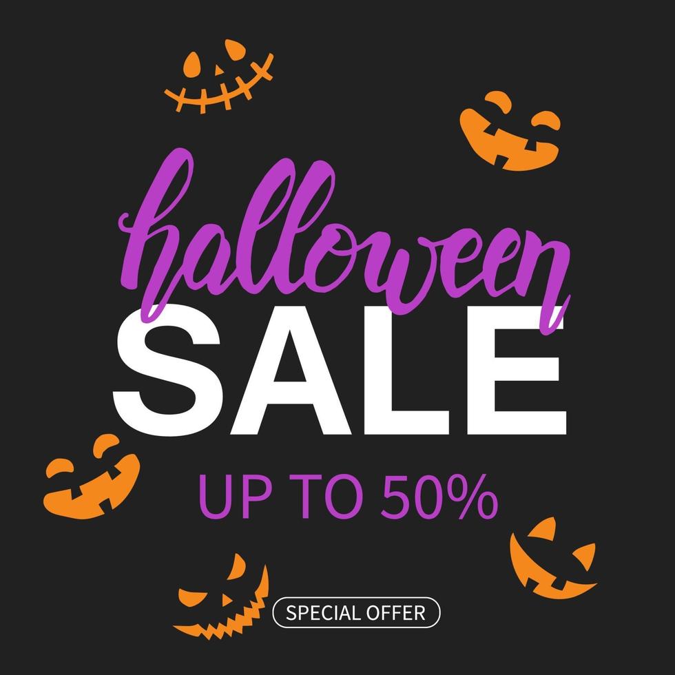 Halloween Sale poster with hand drawn lettering. Up to 50 vector