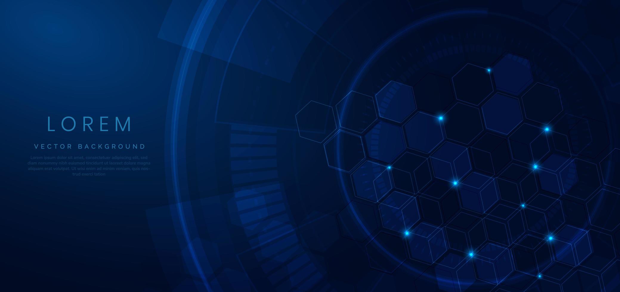 Abstract digital technology geometric hexagon on blue background. vector