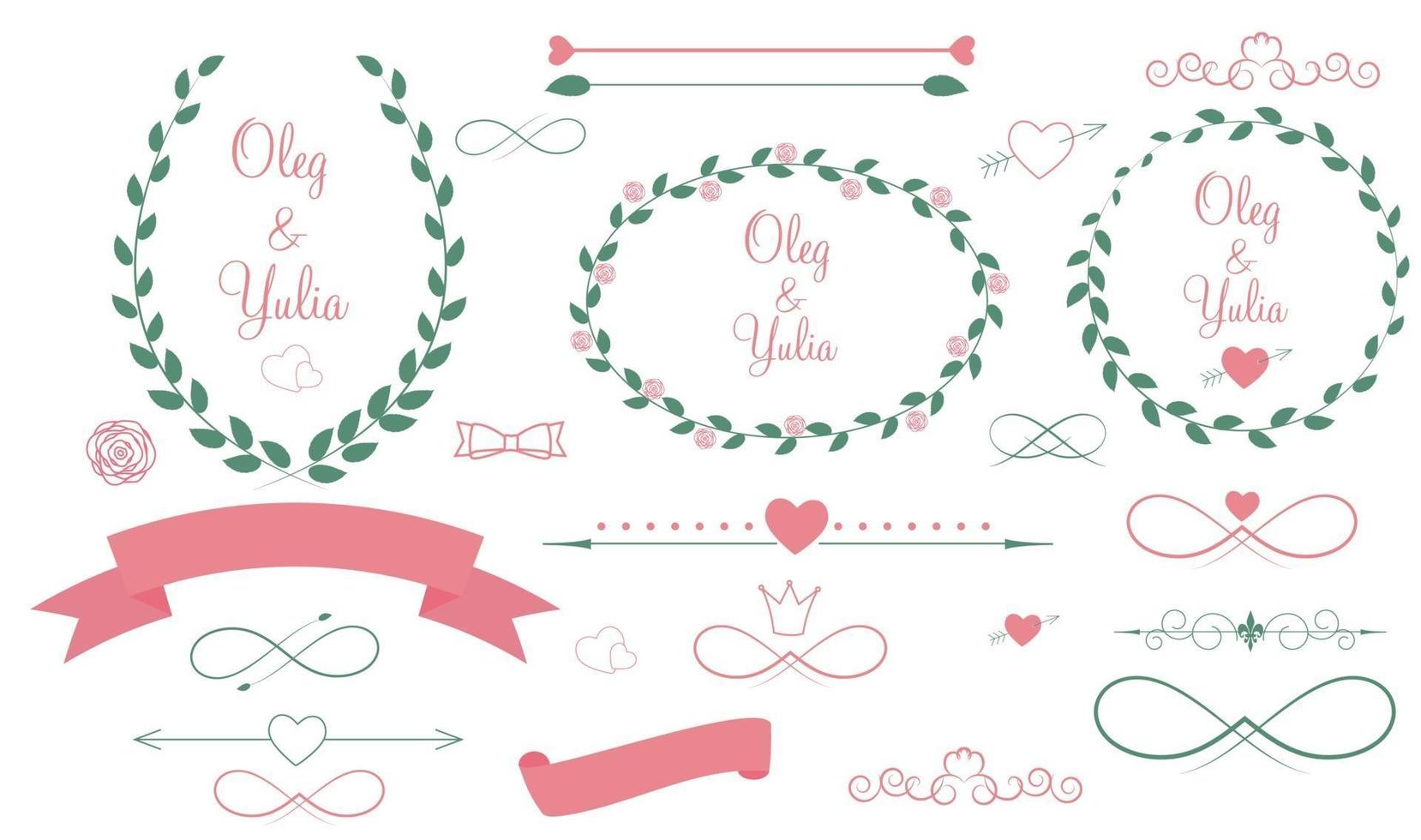 Set of Wedding Graphic Elements with Arrows, Hearts and Laurel vector