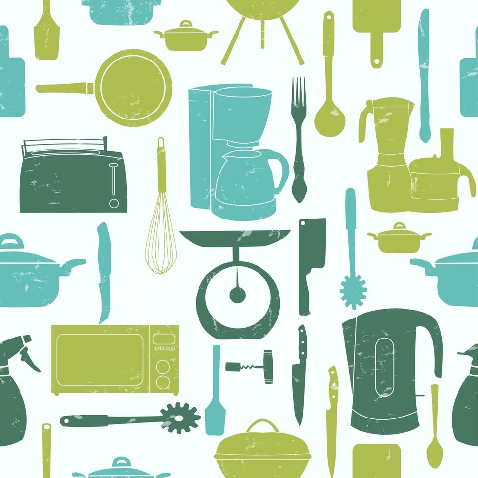 grunge, retro, vector, ilustración, seamless, patrón, de, utensilios de cocina vector