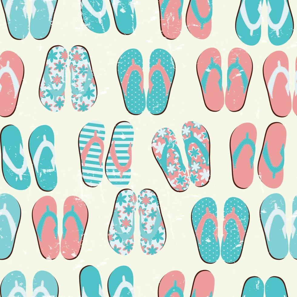 Beach Seamless Retro Grunge Background with Flip Flops vector