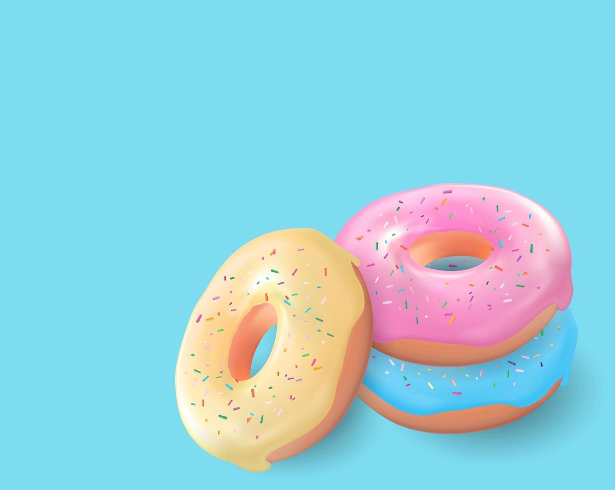 Donut dulce sabroso realista 3d. ilustración vectorial vector