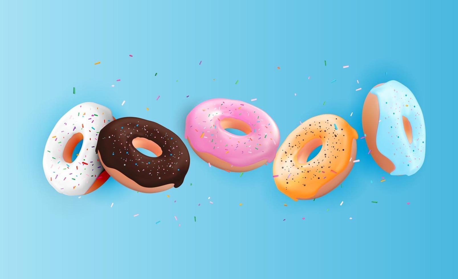 Realistic 3d sweet tasty donut background. vector