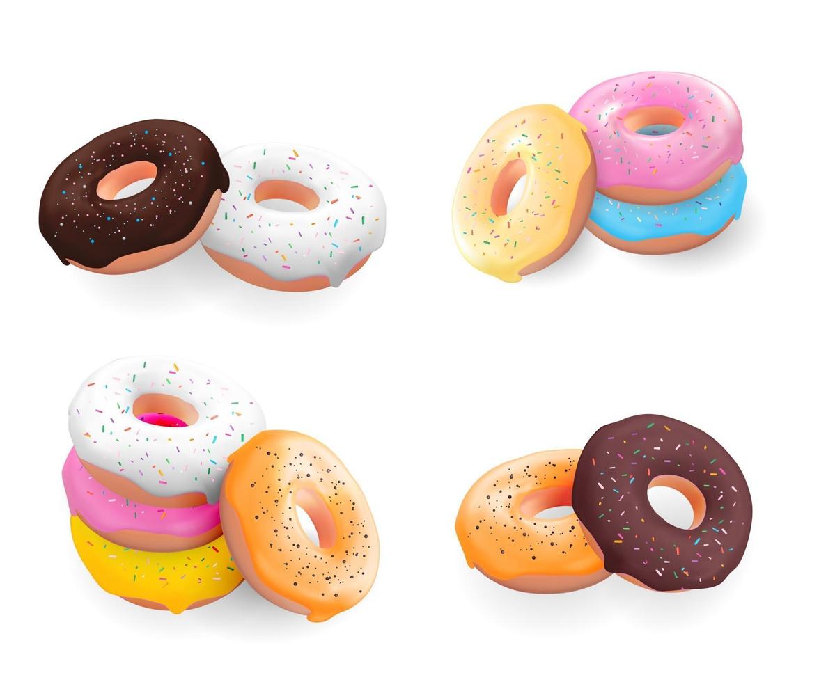 Realistic 3d sweet tasty donut background. vector