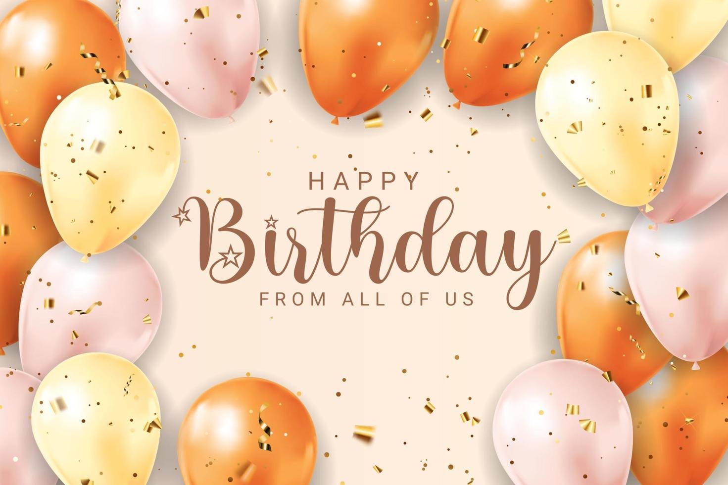 feliz cumpleaños felicitaciones diseño de banner con confeti, globos vector