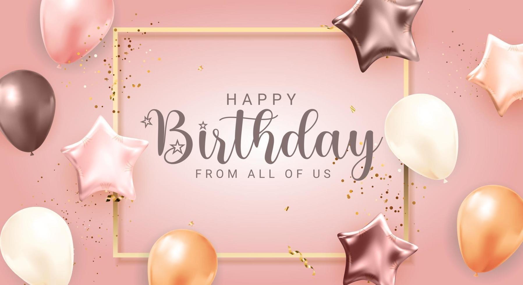 Happy Birthday congratulations banner design with Confetti, Balloons vector