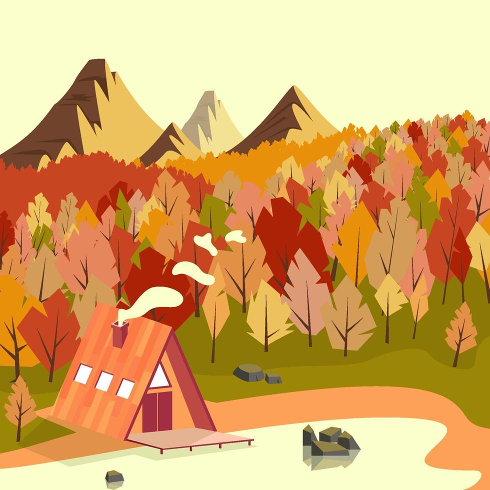 paisaje de cabaña de montaña de otoño vector