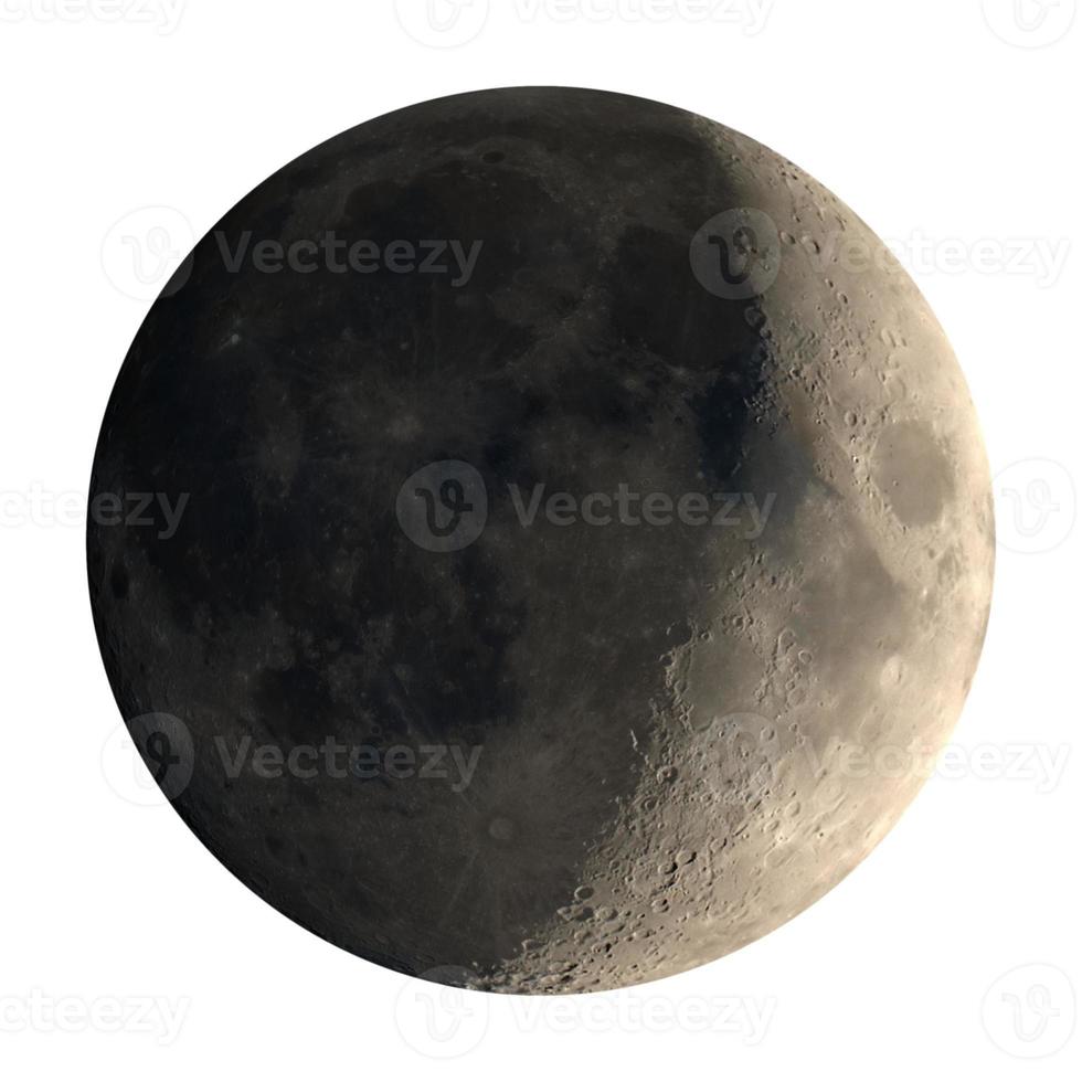 Waxing crescent moon seen with telescope, isolated photo