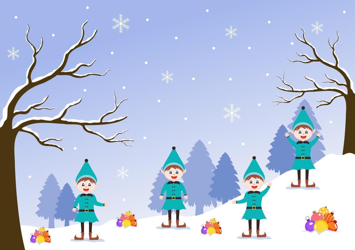 feliz navidad enano de dibujos animados lindo, santa claus y elfos vector