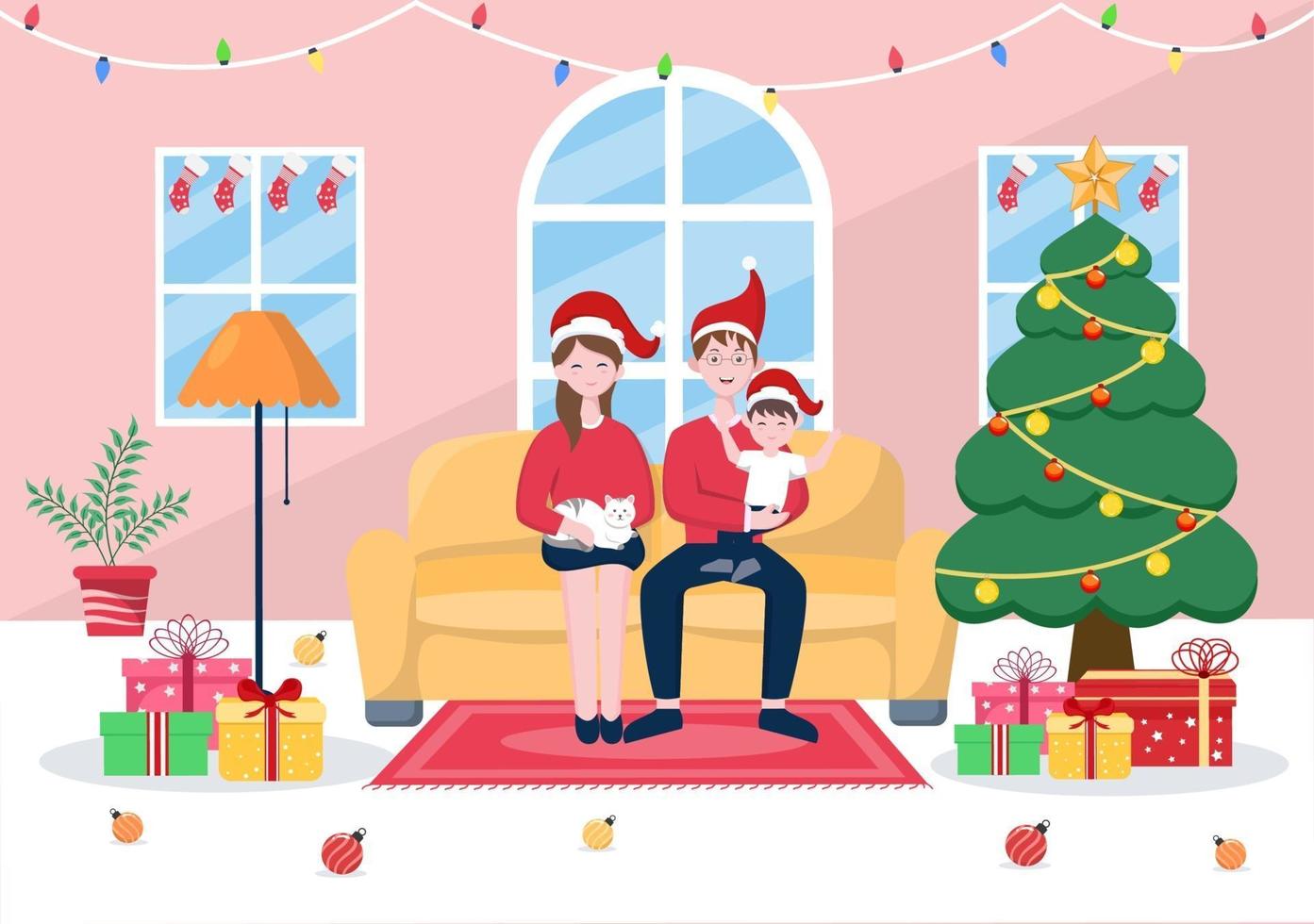 Happy Family Christmas There Are Mothers, Fathers, Children vector